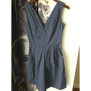 COREY P Women's Sleeveless V Neck‎ Fit to Flare Blue Polka Dot Dress Size 4